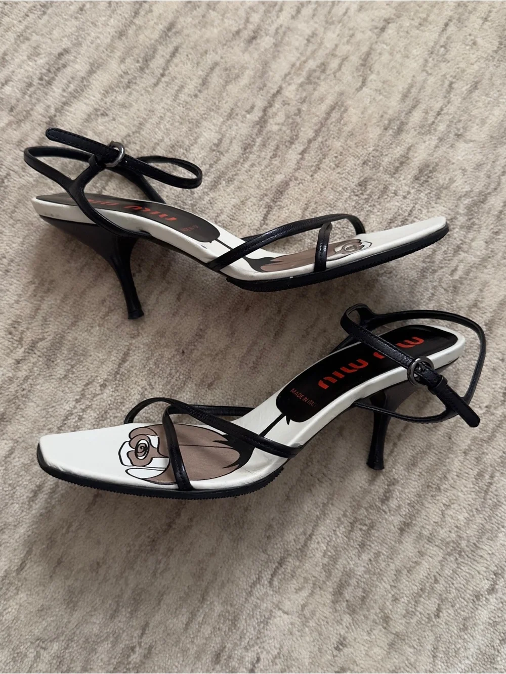 Vintage Miu Miu brown/black rose strappy sandal heels - Picture 3 of 8
